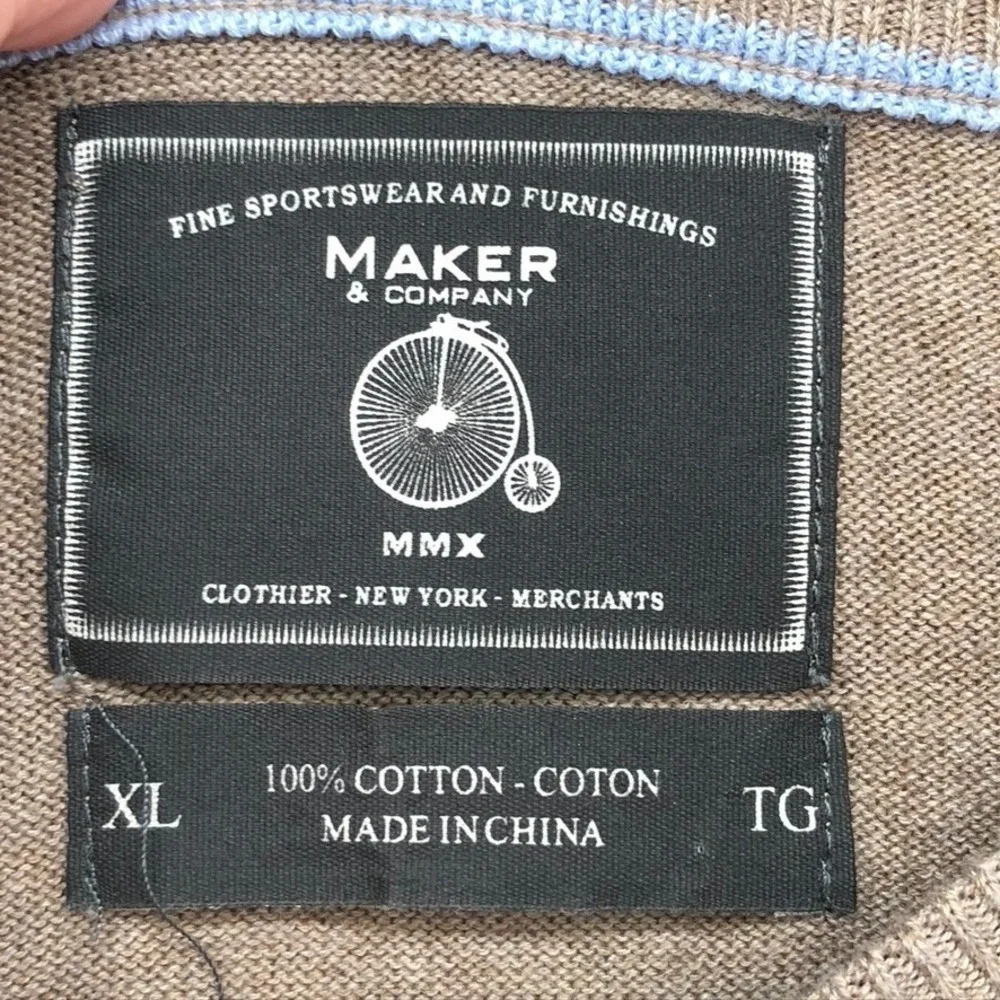 Maker & Company Cotton Sweater Jumper Mens Xl Beige Crew Neck Preppy Office